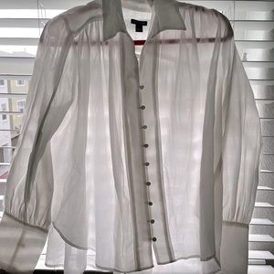 Ann Taylor White Shirt NWT L -Split Neck oversized boxy flare shirt,cuff sleeves